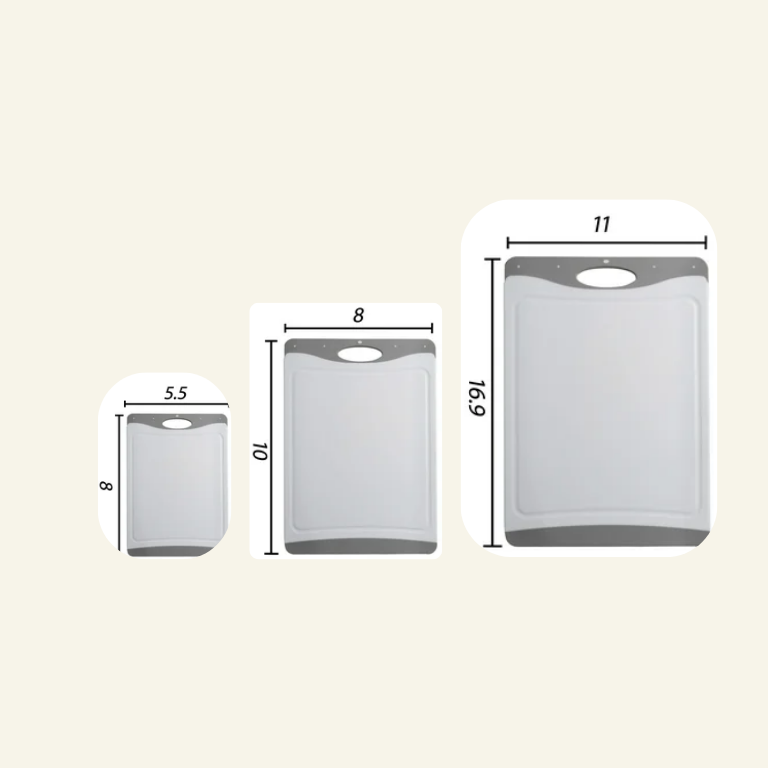 Mainstays 3-Piece Non-Slip Poly Cutting Boards, 50% Recycled PP, 16.9"x 11.8", 13.7" x 9.5", 11.4" x 7.9", White&Silver Color 3 Mainstays 3-Piece Non-Slip Poly Cutting Boards, 50% Recycled PP, 16.9"x 11.8", 13.7" x 9.5", 11.4" x 7.9", White&Silver Color - Image 3