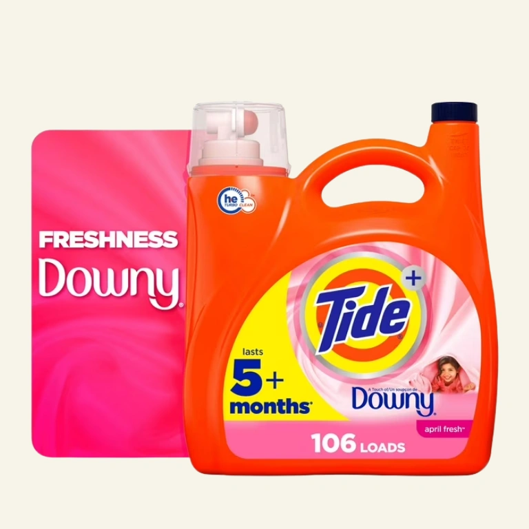 Tide Plus a Touch of Downy Liquid Laundry Detergent, April Fresh Scent, 106 Loads, 149 fl oz 1 Tide Plus a Touch of Downy Liquid Laundry Detergent, April Fresh Scent, 106 Loads, 149 fl oz