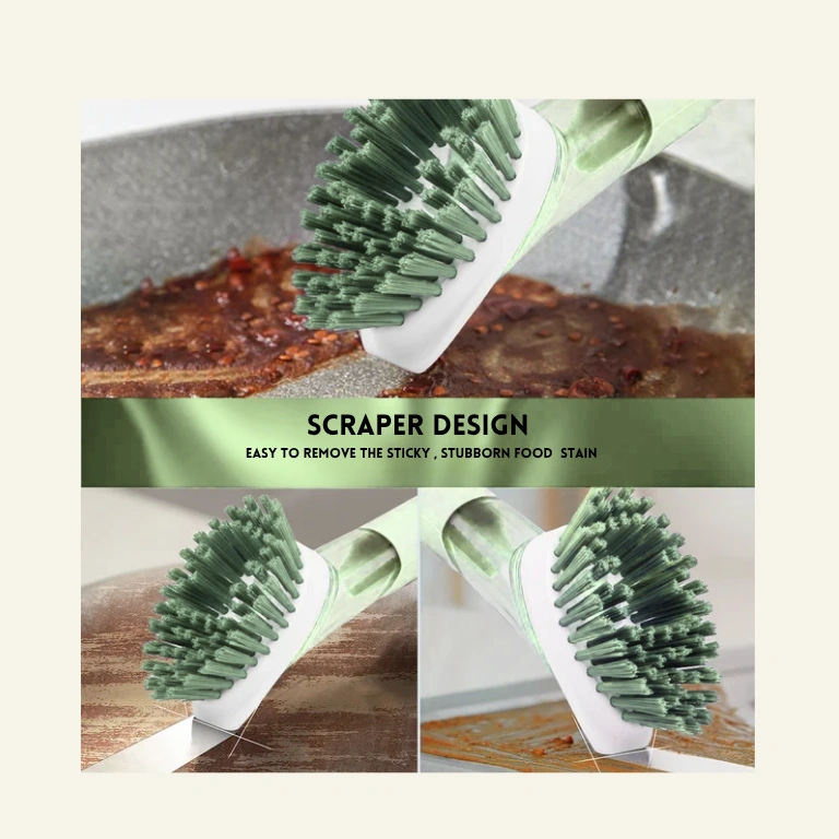 BCOOSS Dish Brush with Soap Dispenser Kitchen Scrubber Set for Cleaning Pot Pan Sink with 3 Replaceable Brush Heads and 1 Holder (Green) 4 BCOOSS Dish Brush with Soap Dispenser Kitchen Scrubber Set for Cleaning Pot Pan Sink with 3 Replaceable Brush Heads and 1 Holder (Green) - Image 4