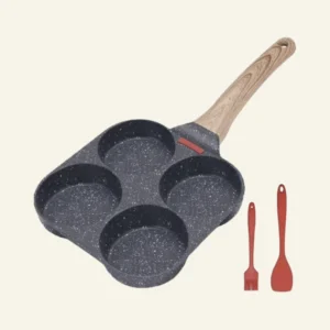 Egg Frying Pan, Fried Egg Pan Nonstick 4 Cups Pancake Pan with Silicone Spatula & Brush, Non-Stick Coating
