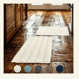 2 Piece Bath Rug Set ,Super Thick Soft Striped Shaggy Microfiber Machine Washable for Bathroom/Kitchen Dry Fast Water Absorbent Bedroom Area Rugs, Ivory (Pack 2-20" x 32"/17" x 24")