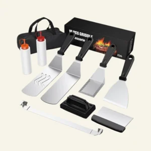 Griddle Accessories Kit for Blackstone, 10 Pcs Flat Top Grill Accessories Set for Camp Chef, Stainless Steel Grill Tools for Outdoor BBQ Teppanyaki Camping