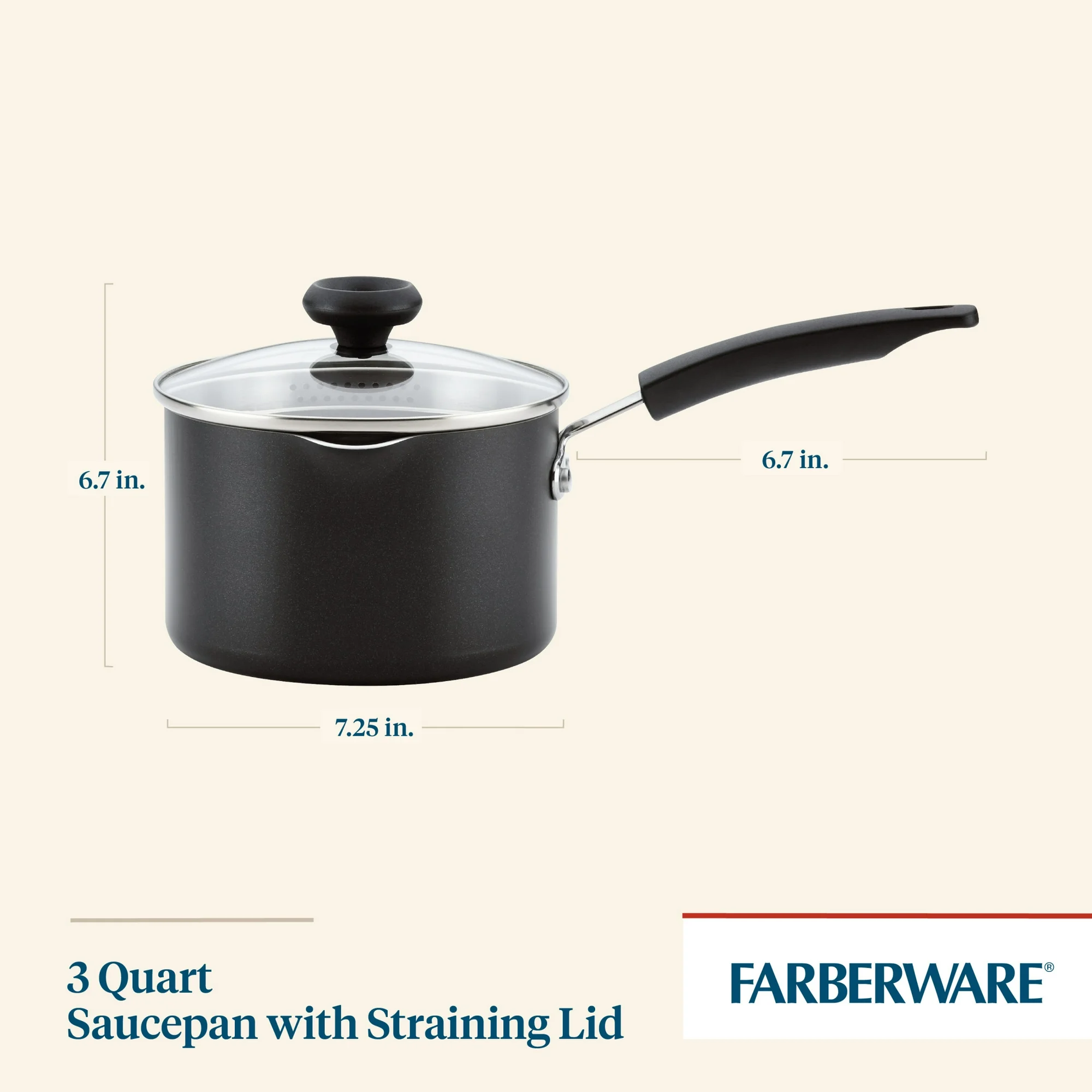 Farberware Easy Clean 3 Quart Aluminum Nonstick Straining Sauce Pan with Lid, Black 2 Farberware Easy Clean 3 Quart Aluminum Nonstick Straining Sauce Pan with Lid, Black - Image 2