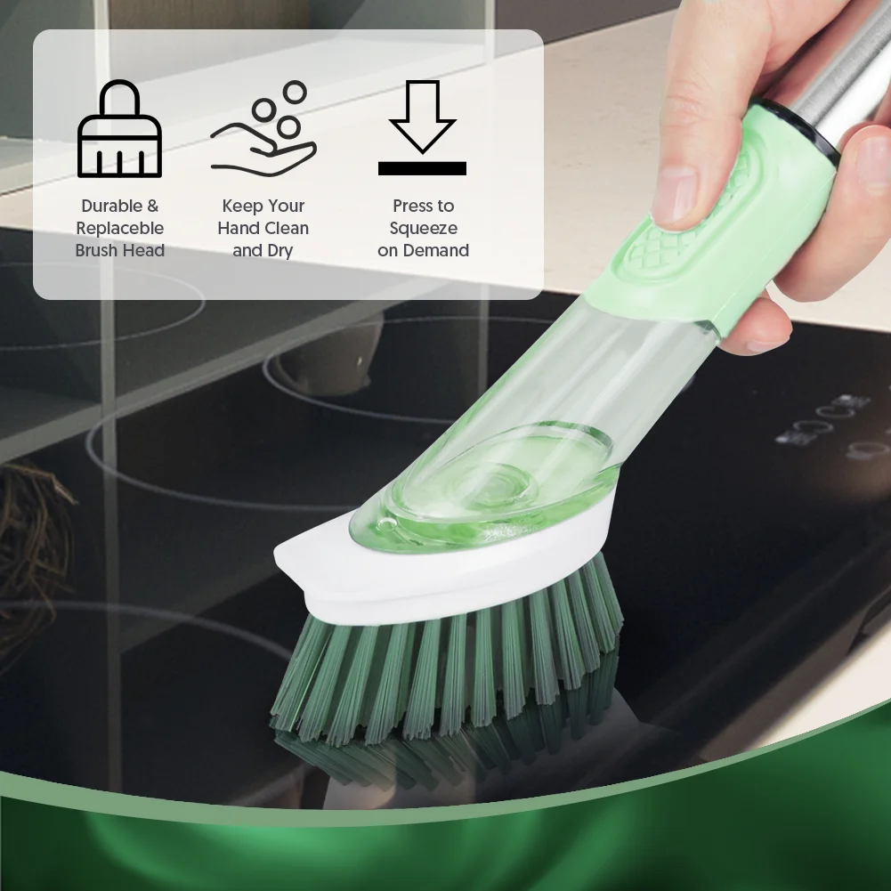 BCOOSS Dish Brush with Soap Dispenser Kitchen Scrubber Set for Cleaning Pot Pan Sink with 3 Replaceable Brush Heads and 1 Holder (Green) 3 BCOOSS Dish Brush with Soap Dispenser Kitchen Scrubber Set for Cleaning Pot Pan Sink with 3 Replaceable Brush Heads and 1 Holder (Green) - Image 3