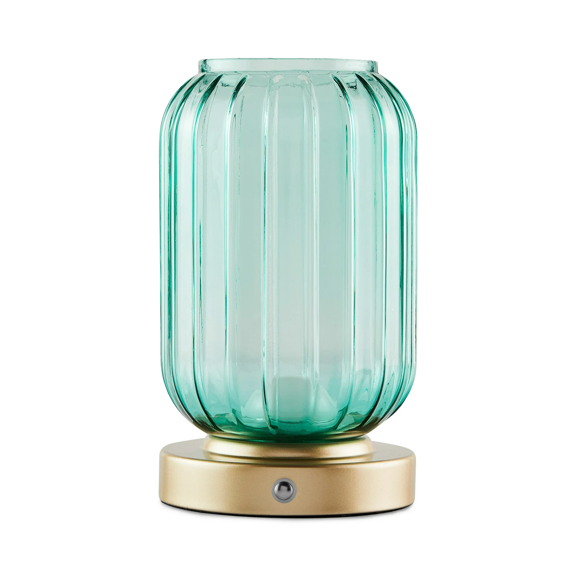 Mainstays by Becky G. & Alejandra 8.5" Rechargeable Green Lily Ribbed Glass Uplight, Gold Metal Base A portable lamp adds a touch of color and ambient light to any room in your home Finished beautifully with a ribbed green glass shade and gold base for an elevated look Touch control with dimmable integrated LED 2.5 ft USB charging cord included 3 Mainstays by Becky G. & Alejandra 8.5" Rechargeable Green Lily Ribbed Glass Uplight, Gold Metal Base A portable lamp adds a touch of color and ambient light to any room in your home Finished beautifully with a ribbed green glass shade and gold base for an elevated look Touch control with dimmable integrated LED 2.5 ft USB charging cord included - Image 3