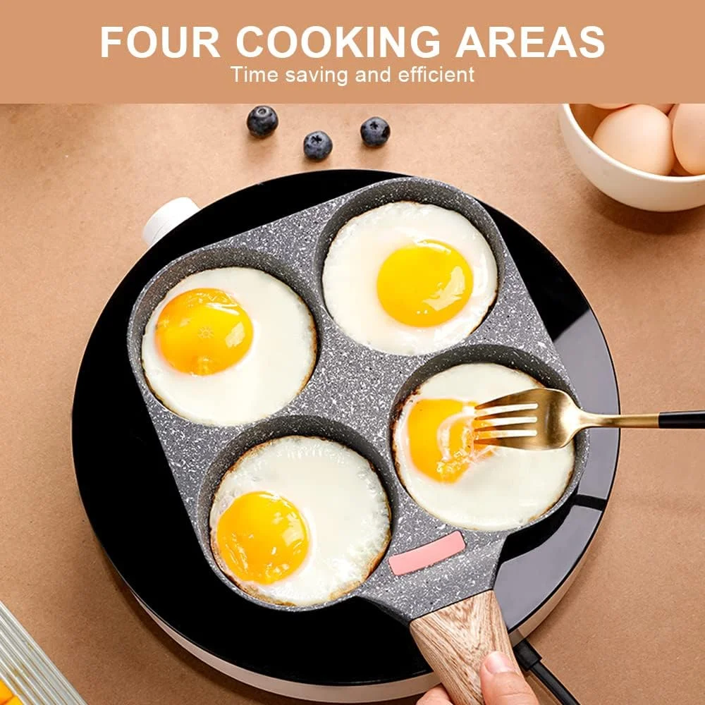 Egg Frying Pan, Fried Egg Pan Nonstick 4 Cups Pancake Pan with Silicone Spatula & Brush, Non-Stick Coating 2 Egg Frying Pan, Fried Egg Pan Nonstick 4 Cups Pancake Pan with Silicone Spatula & Brush, Non-Stick Coating - Image 2
