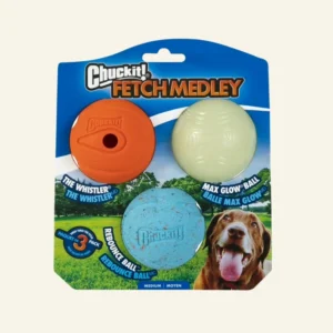 Chuckit! Fetch Medley Rubber Dog Ball Fetch Dog Toys, Medium (2.5"), Value Pack, Pack of 3