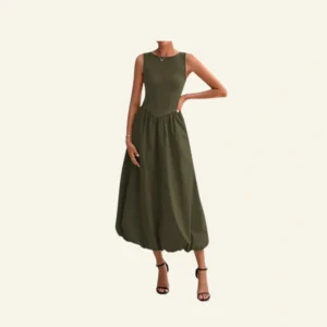 FreshPretty Women's Summer Casual Sleeveless Midi Dress Patchwork Knit Tank Bubble Long Flowy Beach Maxi Sundress Pockets