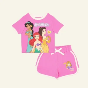 Disney Princess Girls Short Sets Shirt and Shorts Set Girl Outfits for Toddler and Kids Clothes (Sizes 3T-16)