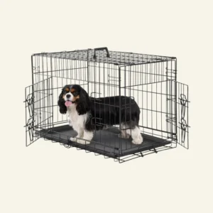 EDX Medium Dog Crate with Divider Panel, 30 Inch Double Door Folding Metal Wire Dog Cage with Plastic Leak-Proof Pan Tray