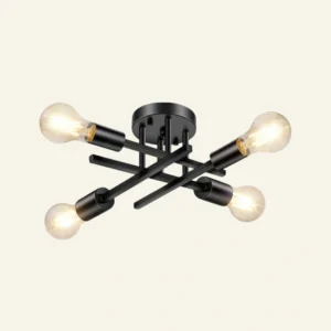 4-Light Semi Flush Mount Light Fixtures Farmhouse Black Light Fixtures Ceiling Mount Close to Ceiling Lighting Chandelier for Kitchen