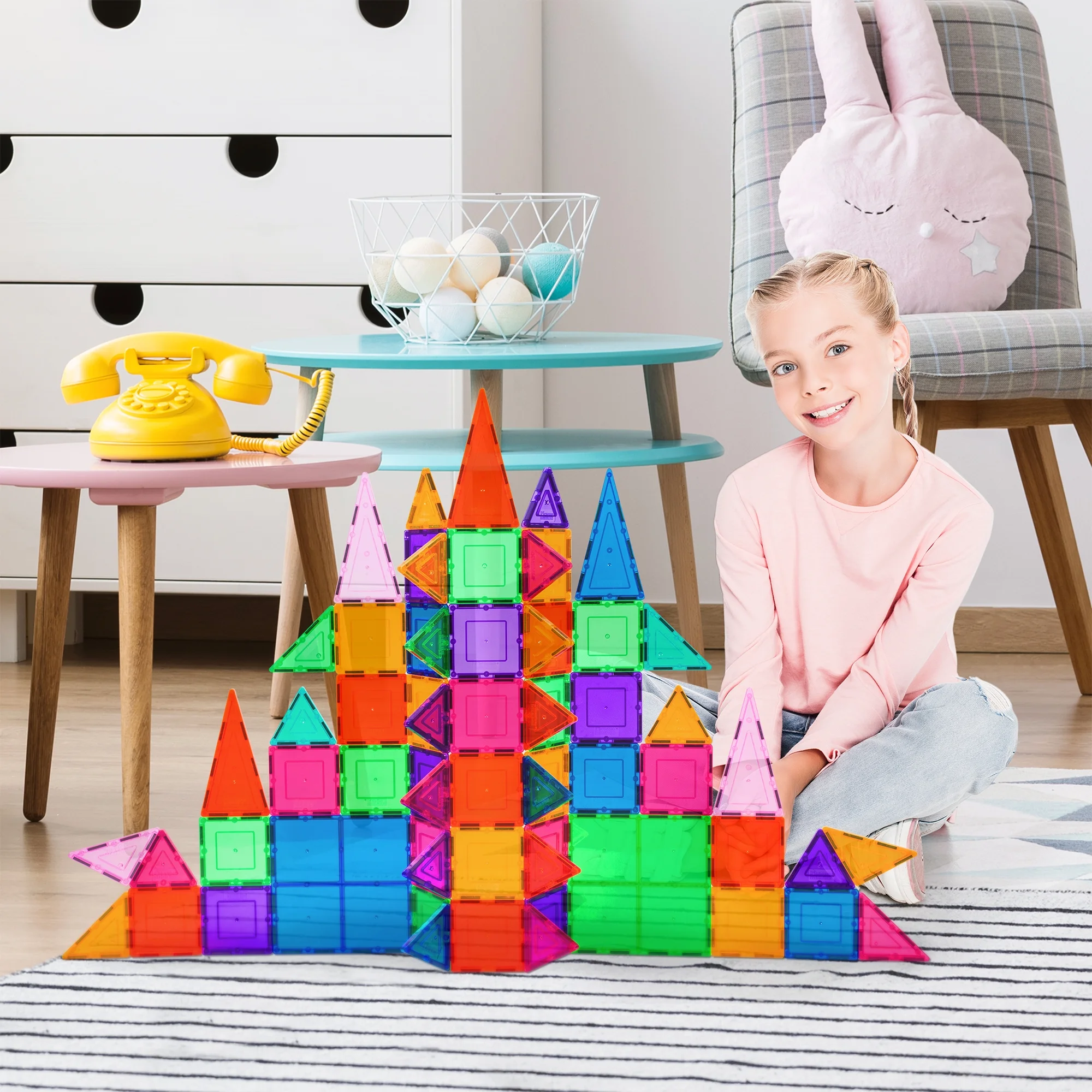 PICASSO-TILES Magnetic Tiles for Kids 101PCS Construction STEM Building Blocks Educational Toy 2 PICASSO-TILES Magnetic Tiles for Kids 101PCS Construction STEM Building Blocks Educational Toy - Image 2