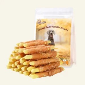 Pawmate Chicken Jerky Wrapped Pumpkin Biscuits Dog Treats, Promote Digestion Soft Chews for All Dogs, 11 oz