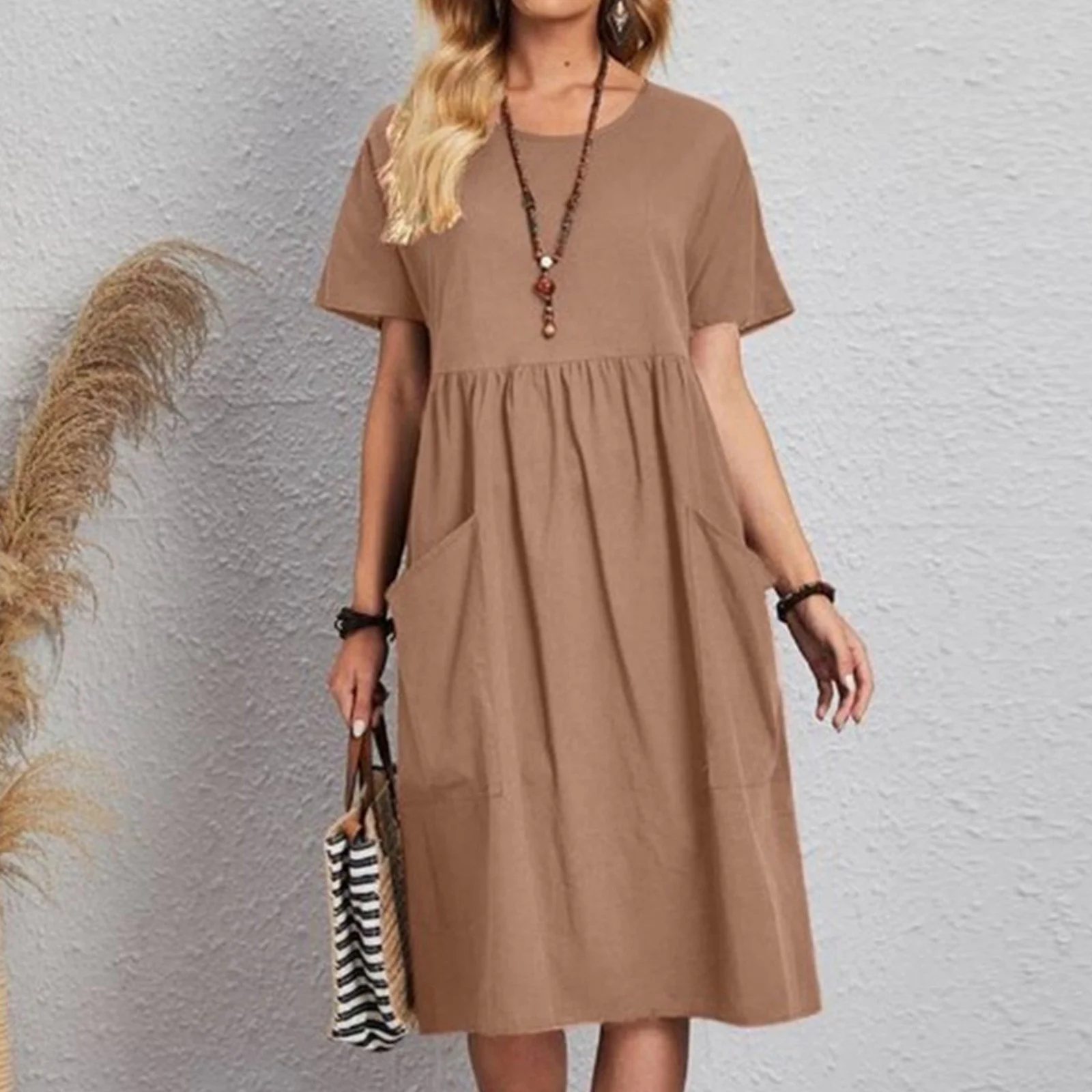 BLVB Women's Summer Short Sleeve Midi Dresses Casual Solid Color T-Shirt Dress Crewneck Beach Sundress with Pockets 3 BLVB Women's Summer Short Sleeve Midi Dresses Casual Solid Color T-Shirt Dress Crewneck Beach Sundress with Pockets - Image 3