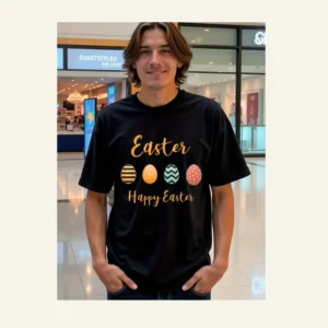 Novelty Clothing, Men's Clothing, Glittery Easter T-Shirts with Colorful Eggs Design, Comfortable, Mens T-Shirts Pack