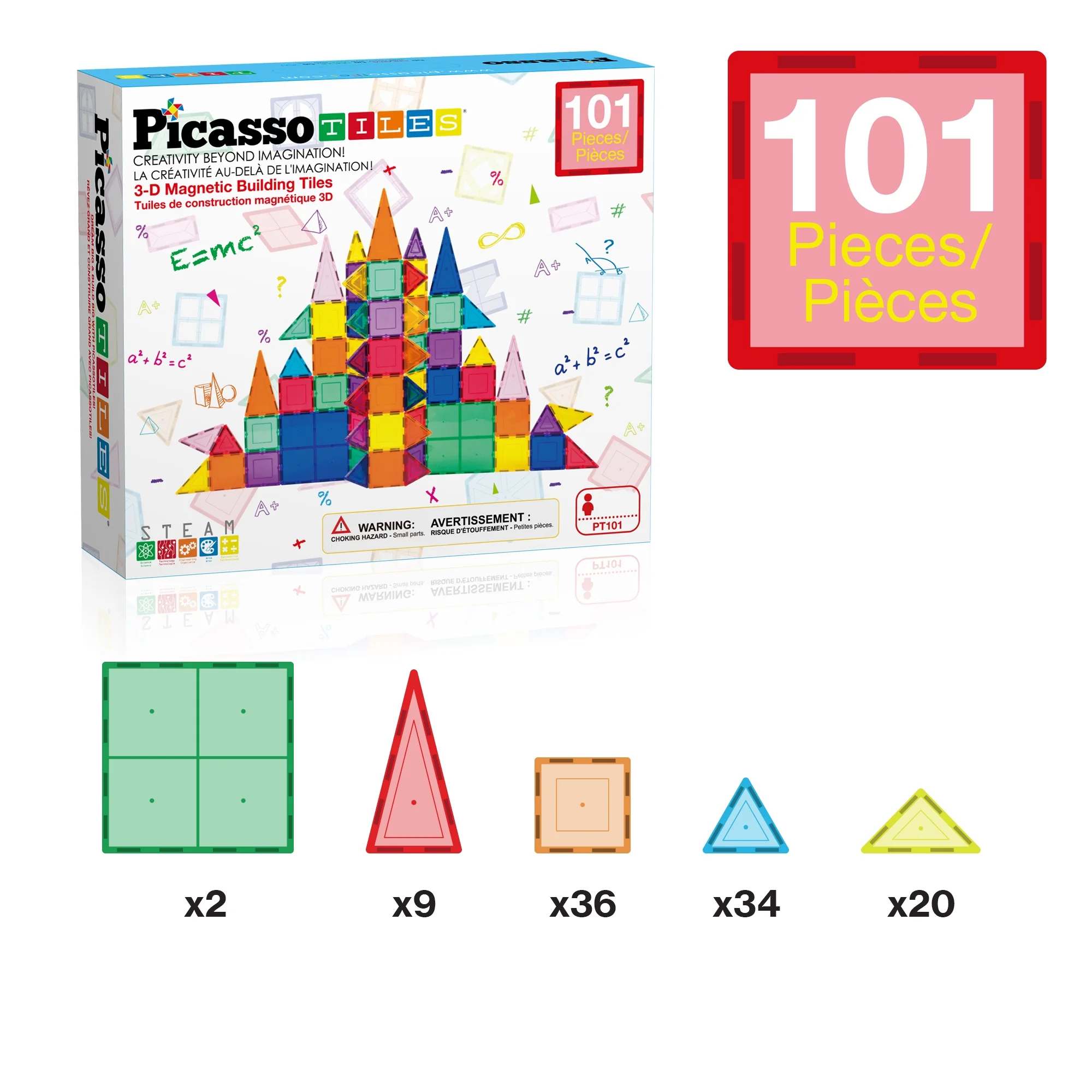 PICASSO-TILES Magnetic Tiles for Kids 101PCS Construction STEM Building Blocks Educational Toy 3 PICASSO-TILES Magnetic Tiles for Kids 101PCS Construction STEM Building Blocks Educational Toy - Image 3