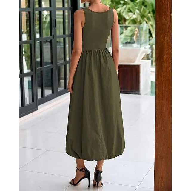 FreshPretty Women's Summer Casual Sleeveless Midi Dress Patchwork Knit Tank Bubble Long Flowy Beach Maxi Sundress Pockets 2 FreshPretty Women's Summer Casual Sleeveless Midi Dress Patchwork Knit Tank Bubble Long Flowy Beach Maxi Sundress Pockets - Image 2